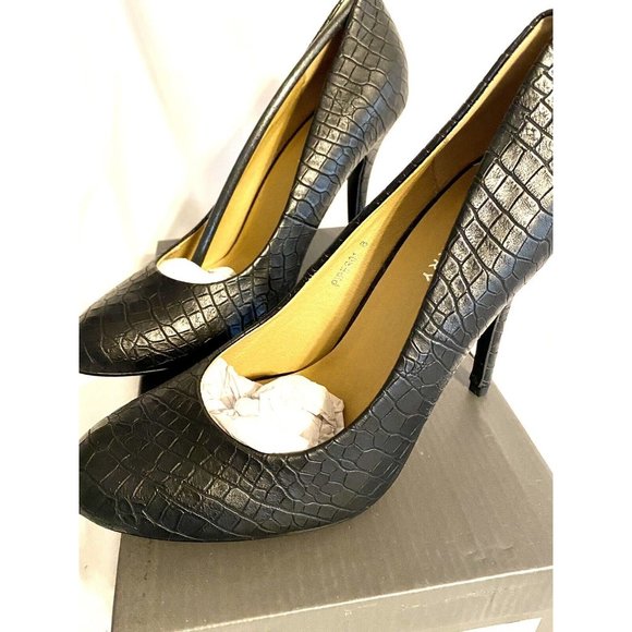 Riverberry Womens 8 Classic Croc Black Pumps Piper 01 Stiletto 4 Inch Heels - Picture 3 of 6